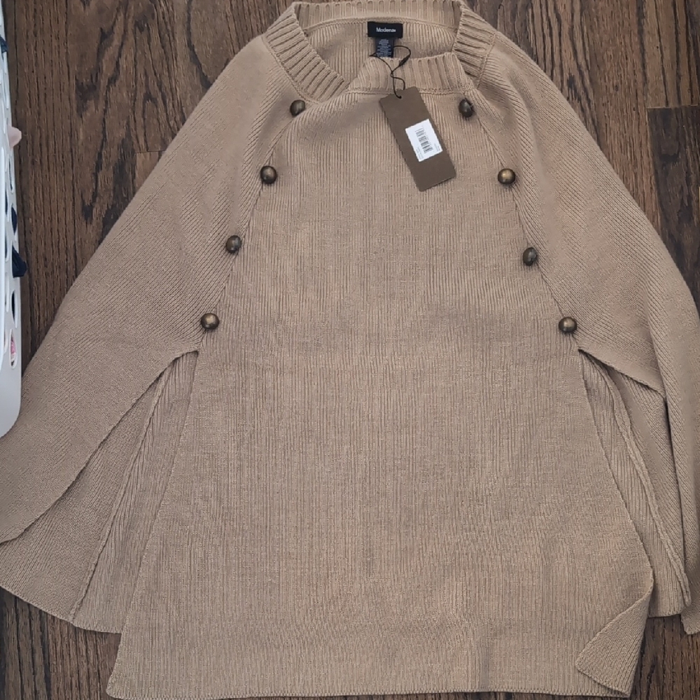 Tan Cape Sweater with Button Accents